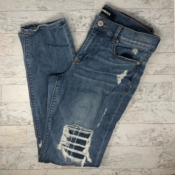 Express Denim - Express Cropped Skinny Mid Rise Distressed Jeans